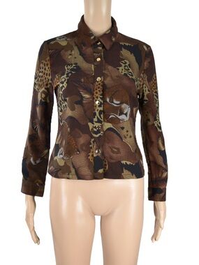 Vintage 90s 00s P&S Peter Susanna Animal Leopard Collage Lightweight Jacket Y2K